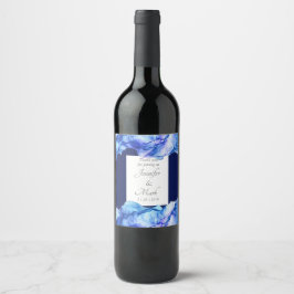 Rótulo de Vinho abstrato da Seda Azul de Casamento