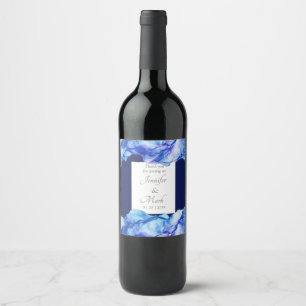Rótulo de Vinho abstrato da Seda Azul de Casamento