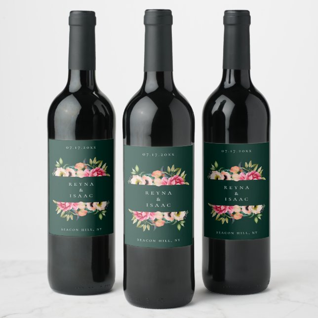 Rótulo de vinho com moldura floral Bohemian Blooms (Garrafas)