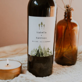 Rótulo de Vinho da Árvore de Pinheiros com Aquarel