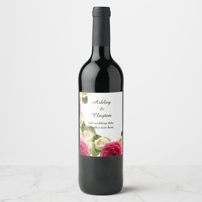 Rótulo de Vinho das Rosas Brancas e Rosa Elegantes (Frente)