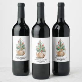 Rótulo de vinho de árvore de Natal tradicional