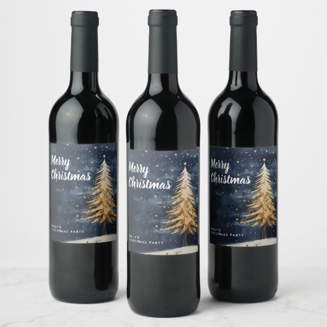 Rótulo de Vinho de Árvore de Ouro de Natal Merry (Garrafas)