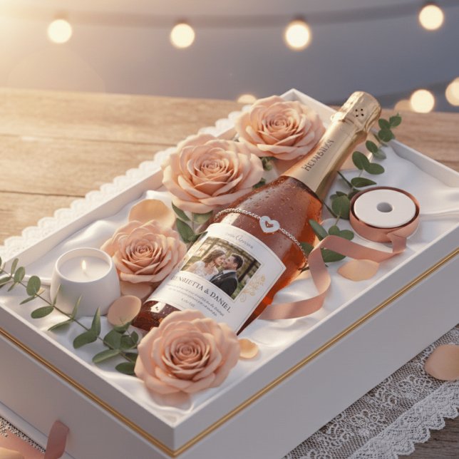 Rótulo de Vinho de Casamento com Foto Personalizad (Criador carregado)
