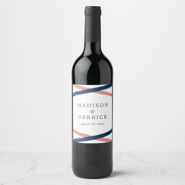 Rótulo de Vinho de Casamento com Traços de Pincel  (Frente)