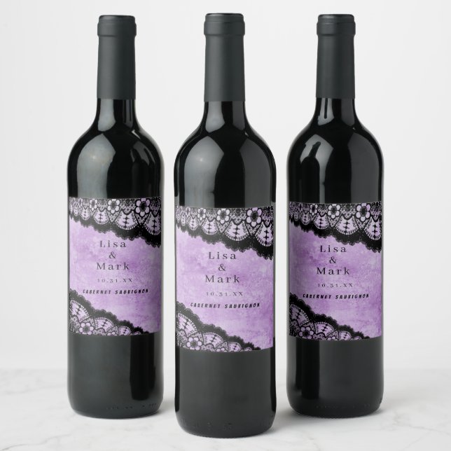 Rótulo de Vinho de Casamento de Casal Preto Roxo-G (Garrafas)
