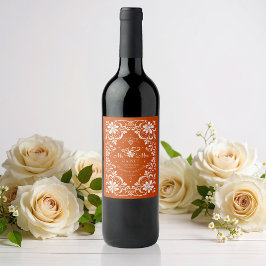 Rótulo de Vinho de Casamento de Chique Laranja Que