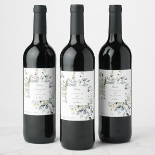 Rótulo de Vinho de Casamento de Florais Azuis