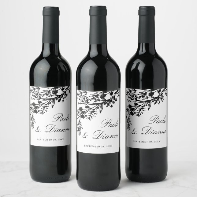 Rótulo De Vinho De Casamento De Folhas Botânicas D (Garrafas)