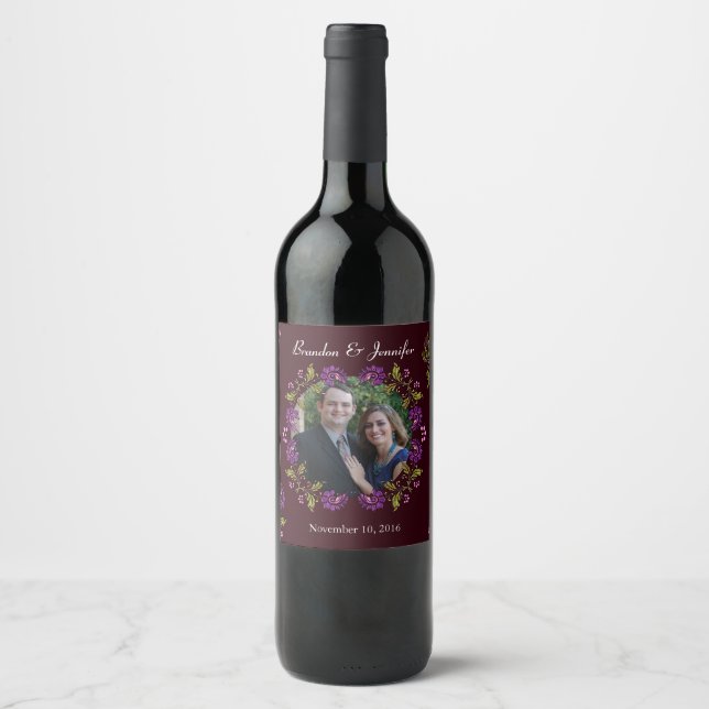 Rótulo de Vinho de Casamento de Foto Personalizado (Frente)