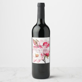 Rótulo de Vinho de Casamento de Magnolias-Rosa do