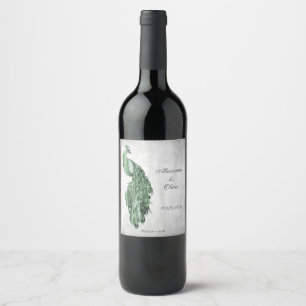 Rótulo de Vinho de Casamento de Peacock Verde Emer