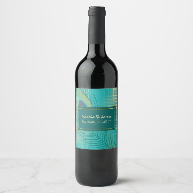 Rótulo de Vinho de Casamento de Penas de Teal Peac (Frente)