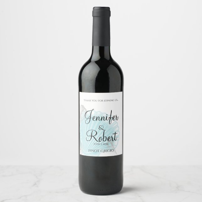 Rótulo de Vinho de Casamento de Praia de Seashell  (Frente)
