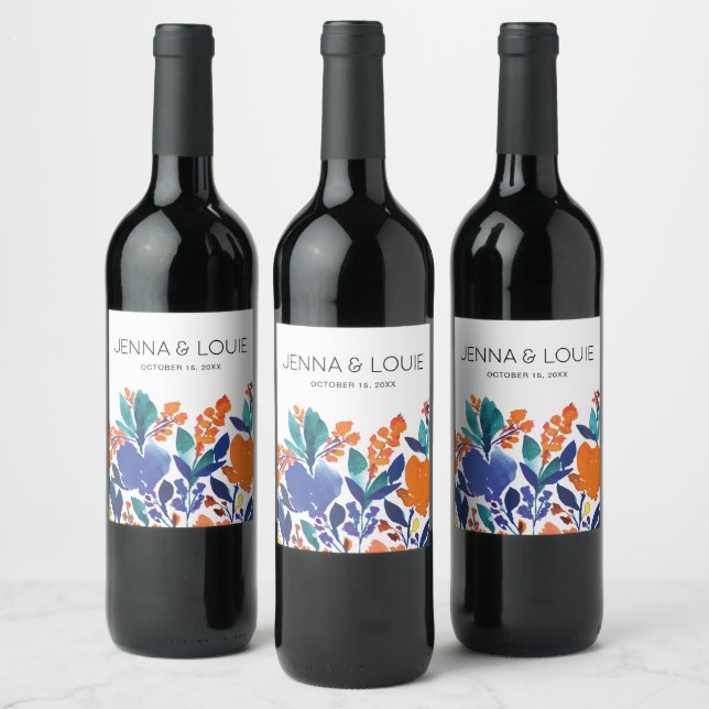 Rótulo de Vinho de Casamento de Sangue Floral Vibr (Garrafas)