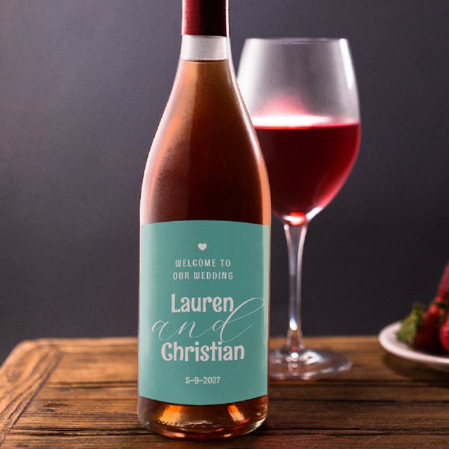 Rótulo de Vinho de Casamento de Teal Square (Criador carregado)