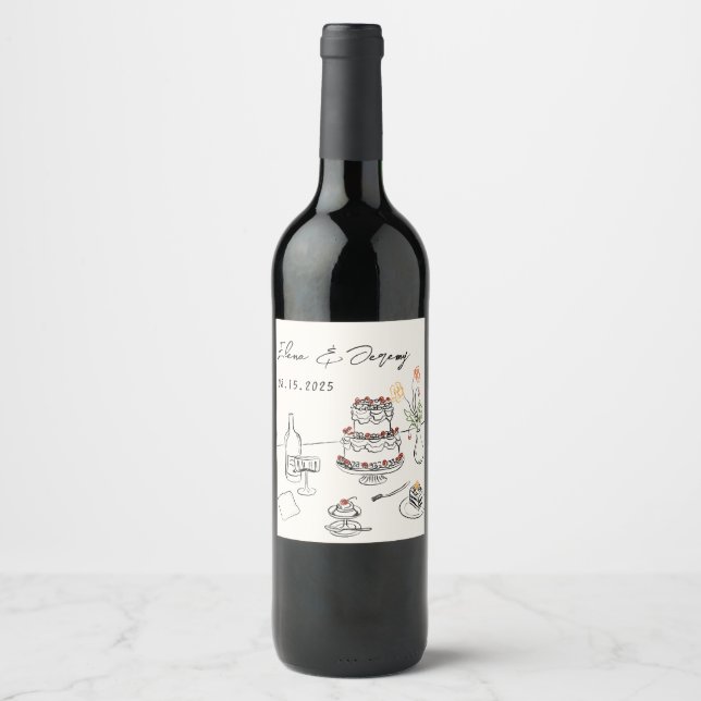 Rótulo de Vinho de Cásamento Desenhado à Mão Capri (Frente)