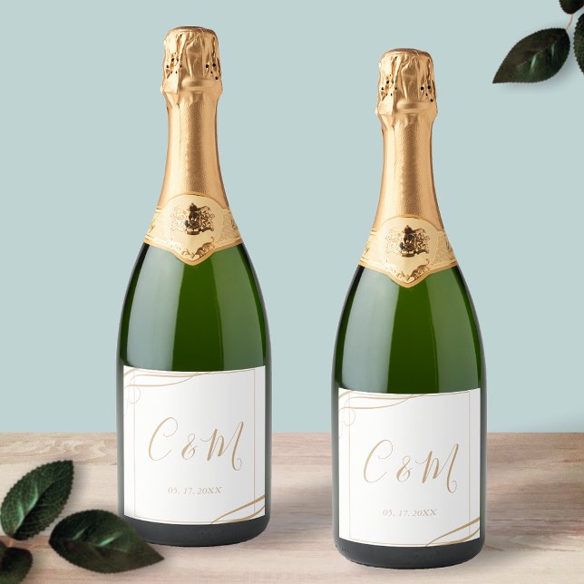 Rótulo de Vinho de Casamento do Monograma Dourado  (Criador carregado)