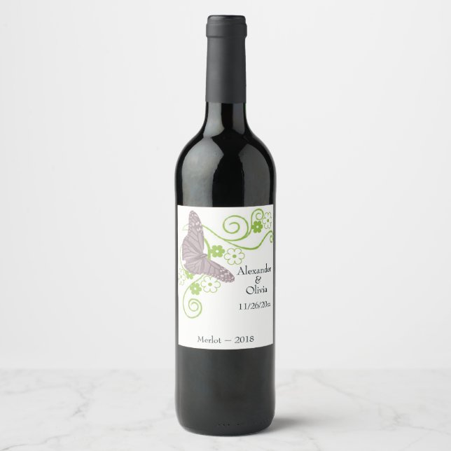 Rótulo de Vinho de Casamento Floral da Borboleta R (Frente)
