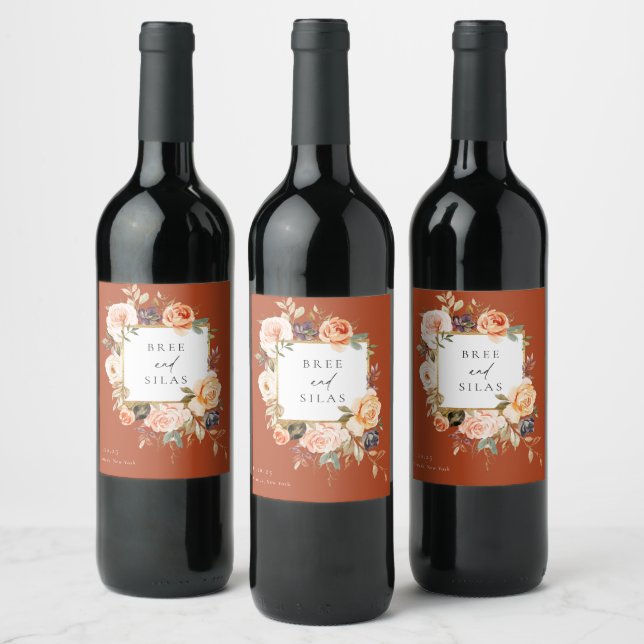 Rótulo de Vinho de Casamento Floral Terrestre do O (Garrafas)