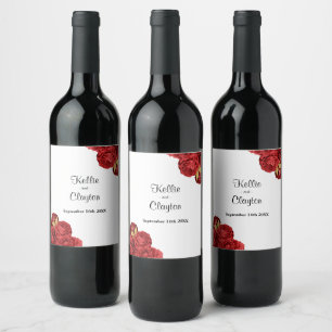 Rótulo De Vinho De Casamento Floral Vermelho E Dou