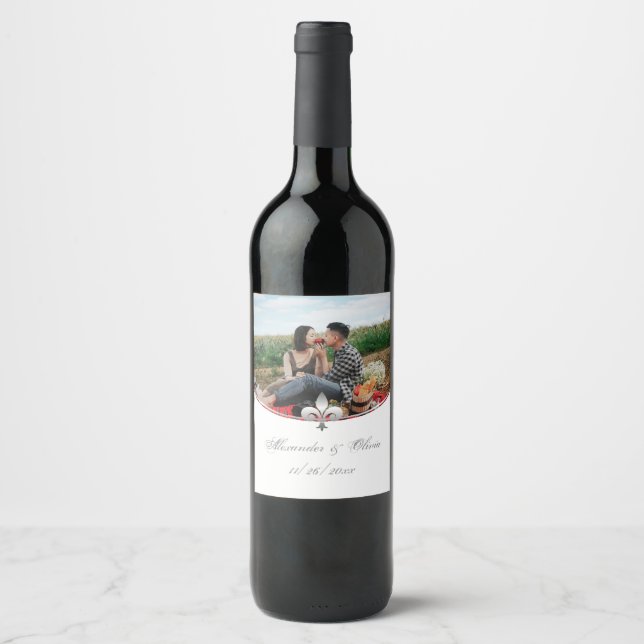 Rótulo de Vinho de Casamento Fotográfico Silver Fl (Frente)