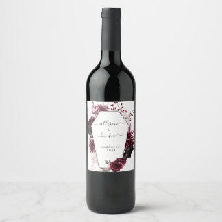 Rótulo de Vinho de Casamento Framboçado Floral
