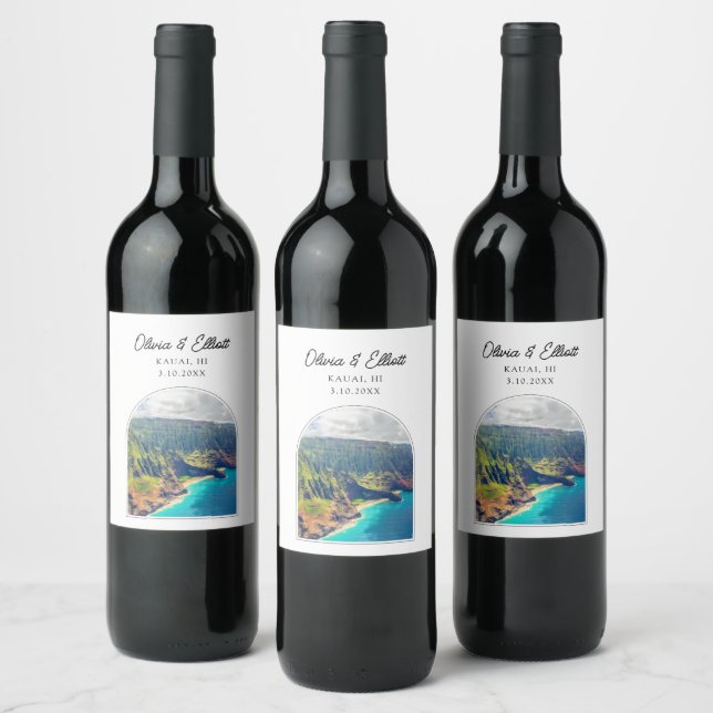 Rótulo de Vinho de Casamento Kauai (Garrafas)