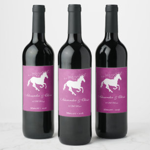 Rótulo de Vinho de Casamento Magenta Unicorn