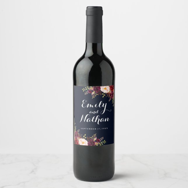Rótulo de Vinho de Casamento outono Floral do Mari (Frente)