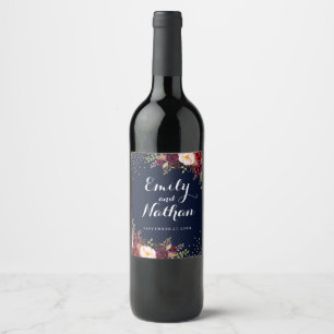 Rótulo de Vinho de Casamento outono Floral Dourado