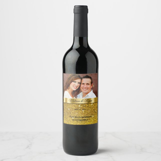 Rótulo de Vinho de Casamento Personalizado, Dourad (Frente)