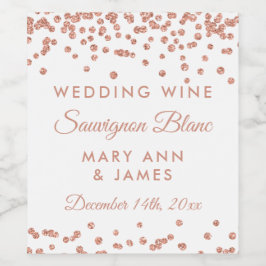 Rótulo de Vinho de Casamento Rosa Dourado Glitter 