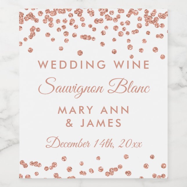 Rótulo de Vinho de Casamento Rosa Dourado Glitter  (Rótulo Único)