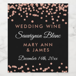 Rótulo de Vinho de Casamento Rosa Dourado Glitter 