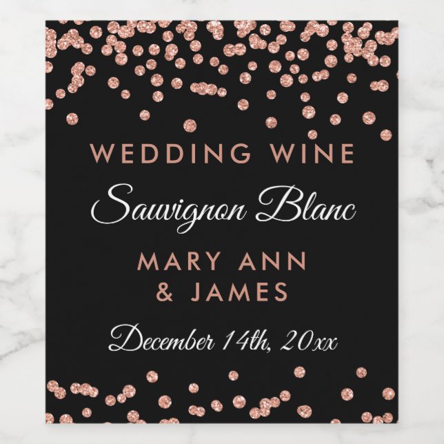 Rótulo de Vinho de Casamento Rosa Dourado Glitter  (Rótulo Único)
