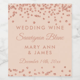 Rótulo de Vinho de Casamento Rosa Dourado Glitter 