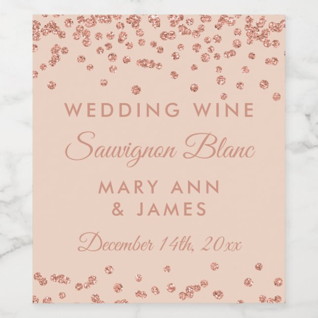 Rótulo de Vinho de Casamento Rosa Dourado Glitter  (Rótulo Único)