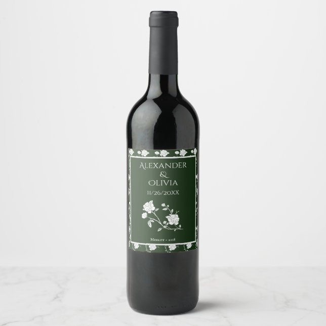 Rótulo de Vinho de Casamento Rosa Verde Esmeralda (Frente)