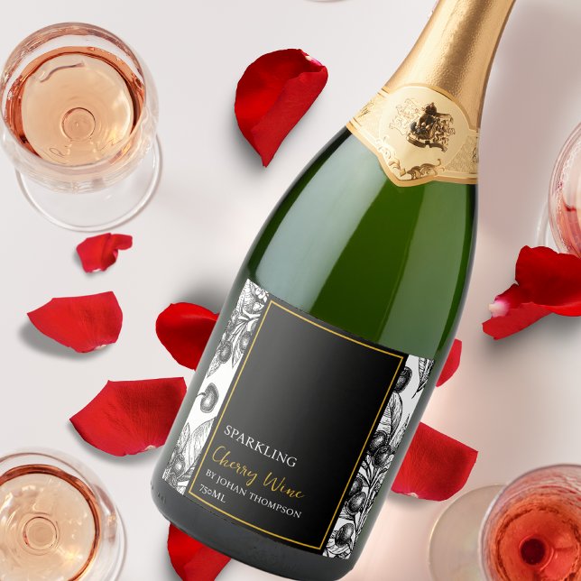 Rótulo de Vinho de Cereja Espumante de Fruta Elega (Criador carregado)