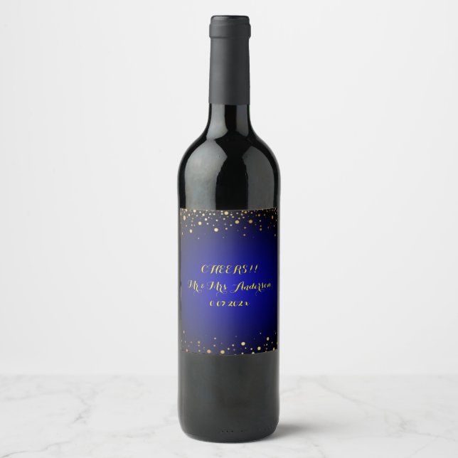 Rótulo de Vinho de Convite para Casamento Real Azu (Frente)
