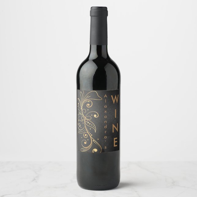 Rótulo de Vinho de Filigrana Dourada (Frente)