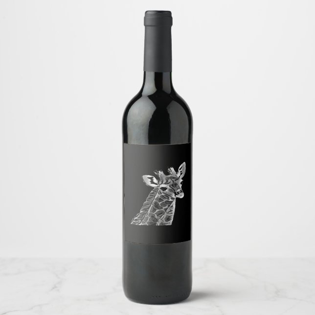 Rótulo de vinho de girafa branca e negra (Frente)