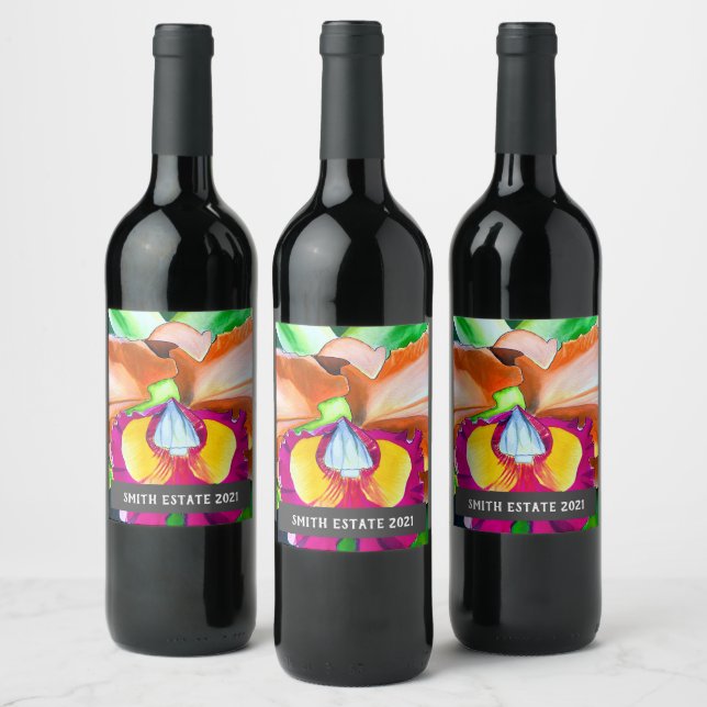 Rótulo de vinho de orquídea tropical (Garrafas)