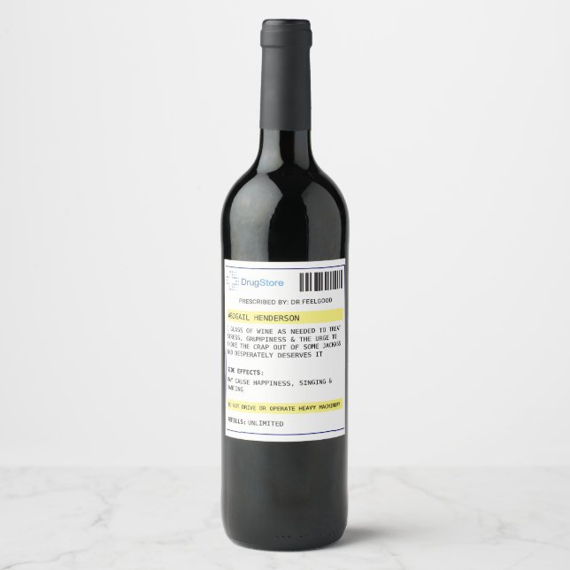 Rótulo de vinho de prescrição engraçada personaliz (Frente)