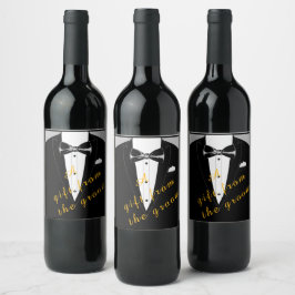 Rótulo de vinho de presente de gravata preta e smo