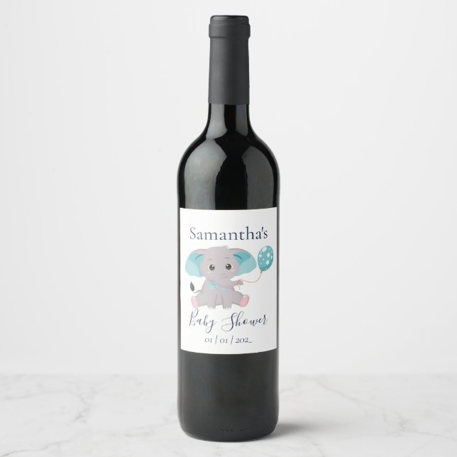 Rótulo de Vinho do chá de fraldas Azul Branco-Elef (Frente)