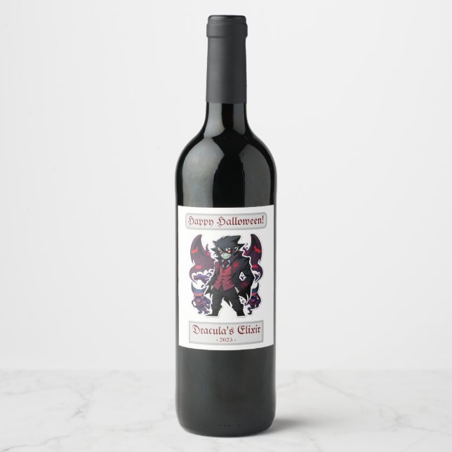 Rótulo de Vinho Drácula Feliz Halloween (Frente)