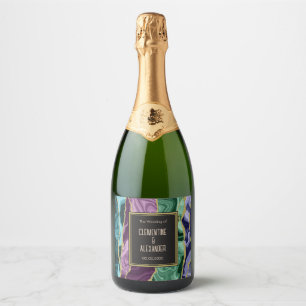 Rótulo de Vinho Espumante Ágata Aquarela Pavão