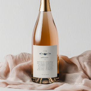 Rótulo de Vinho Espumante Art Nouveau Floral Azul